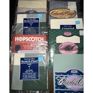 Cross Stitch Fabric Lot Aida Plaid